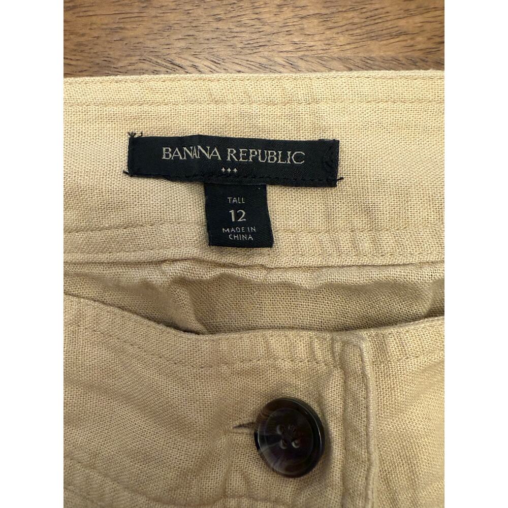 Banana Republic Linen Blend Mini Skirt 12 Tall Beige Button Front Pockets Casual - Picture 4 of 7